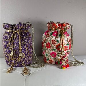 Vibrant Floral Embroidered Potli Bag Set
